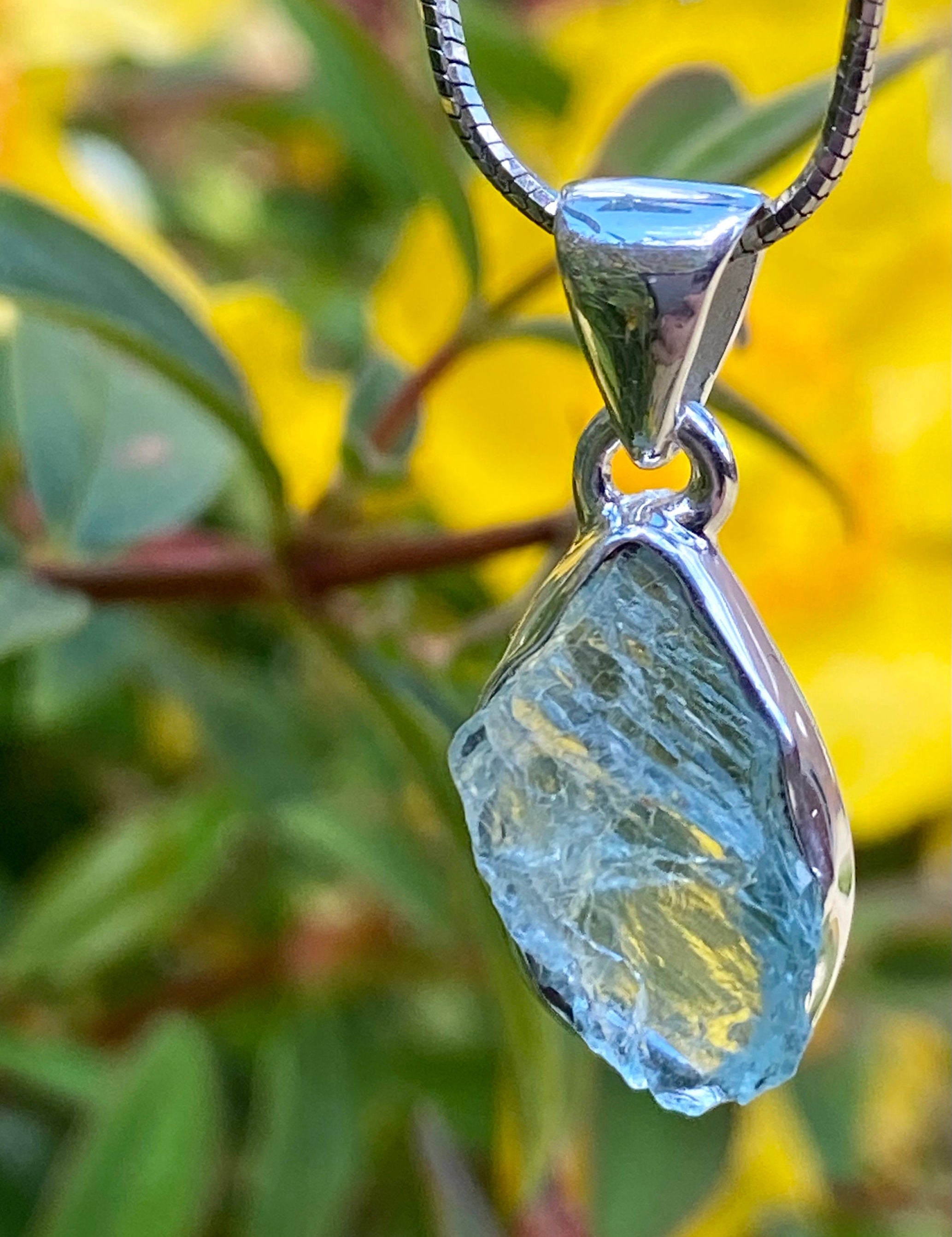 Raw Aquamarine and Silver Pendant