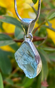 Raw Aquamarine and Silver Pendant