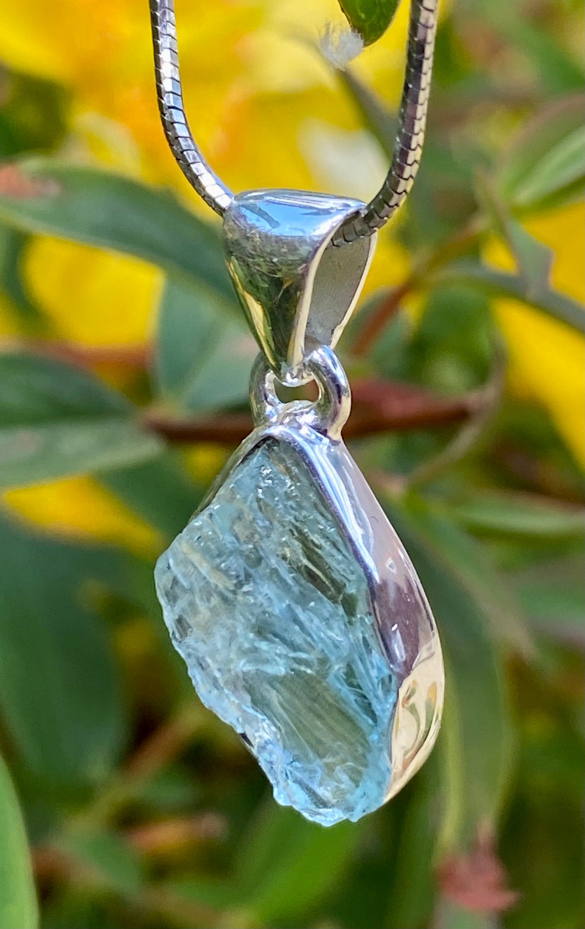 Raw Aquamarine and Silver Pendant