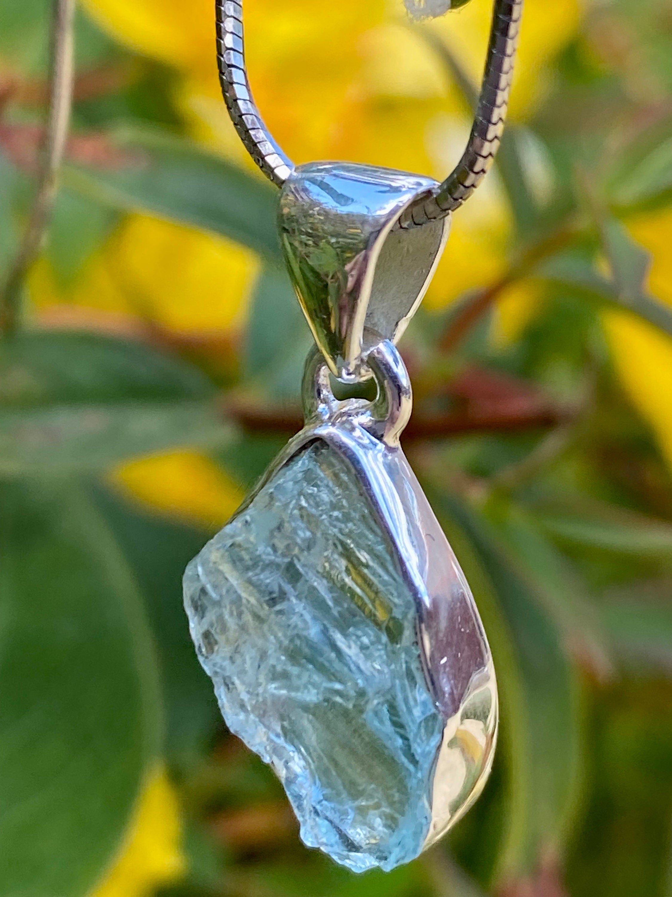 Raw Aquamarine and Silver Pendant