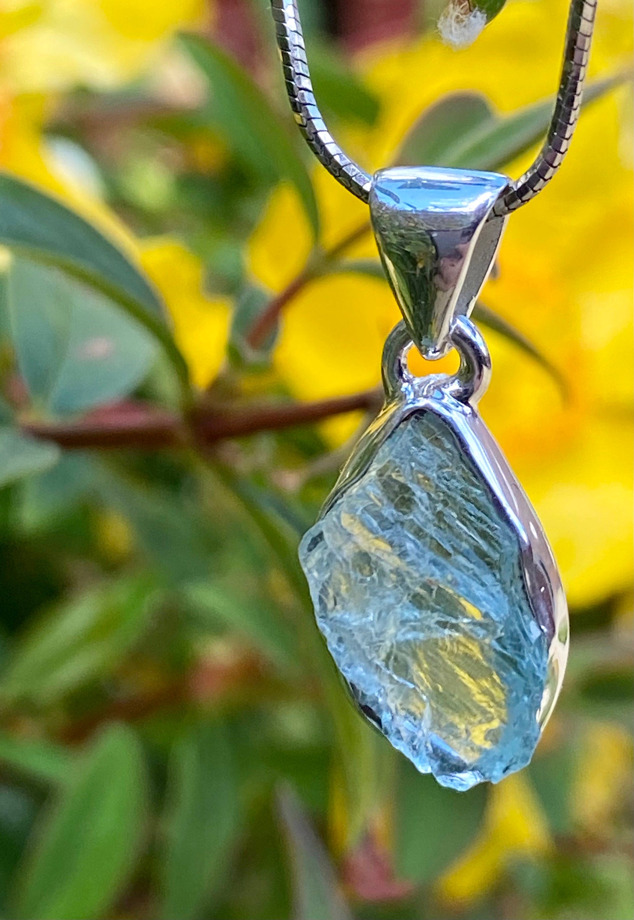 Raw Aquamarine and Silver Pendant