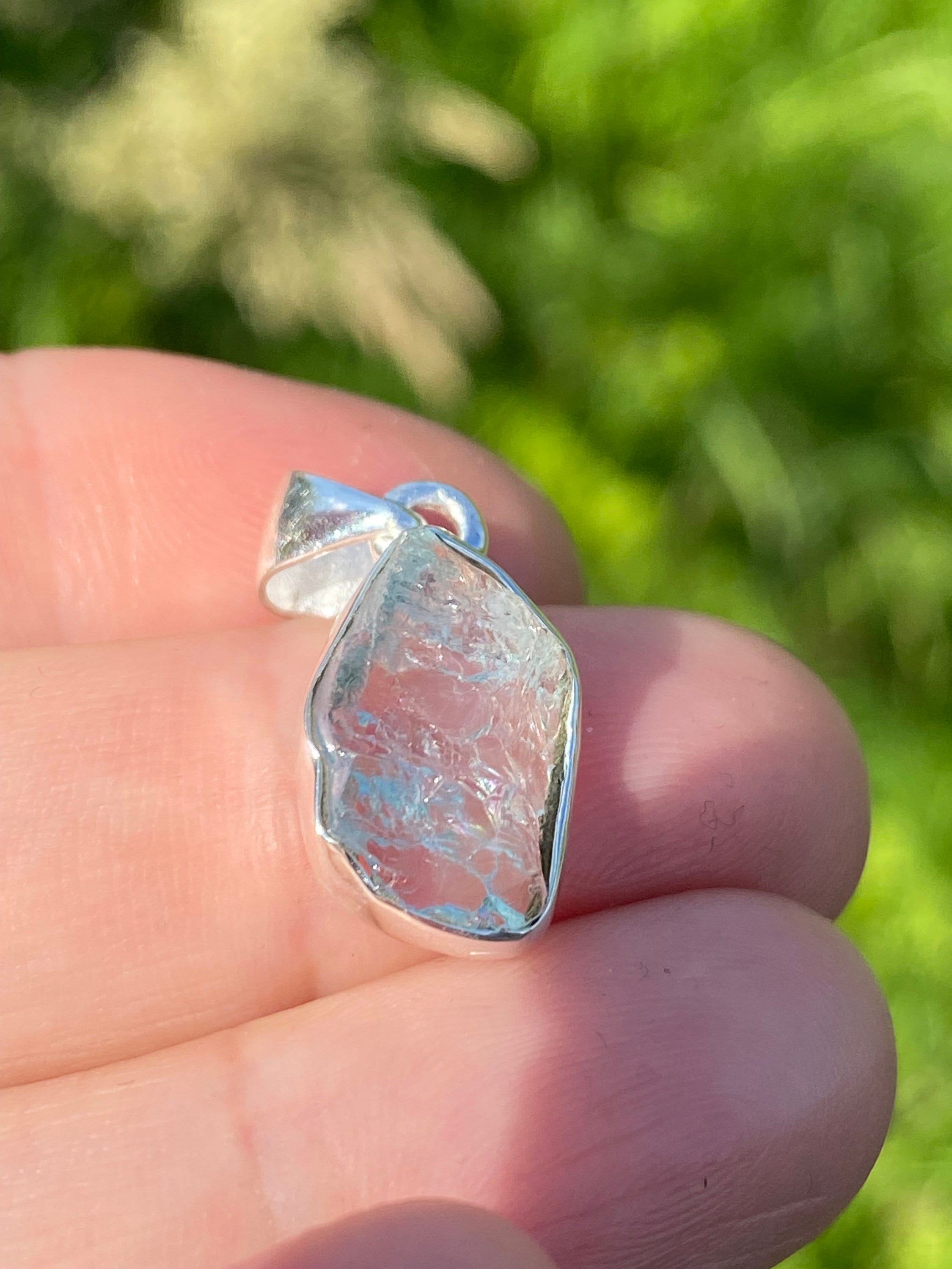 Raw Aquamarine and Silver Pendant