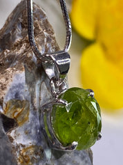 Natural Peridot and Silver Pendant