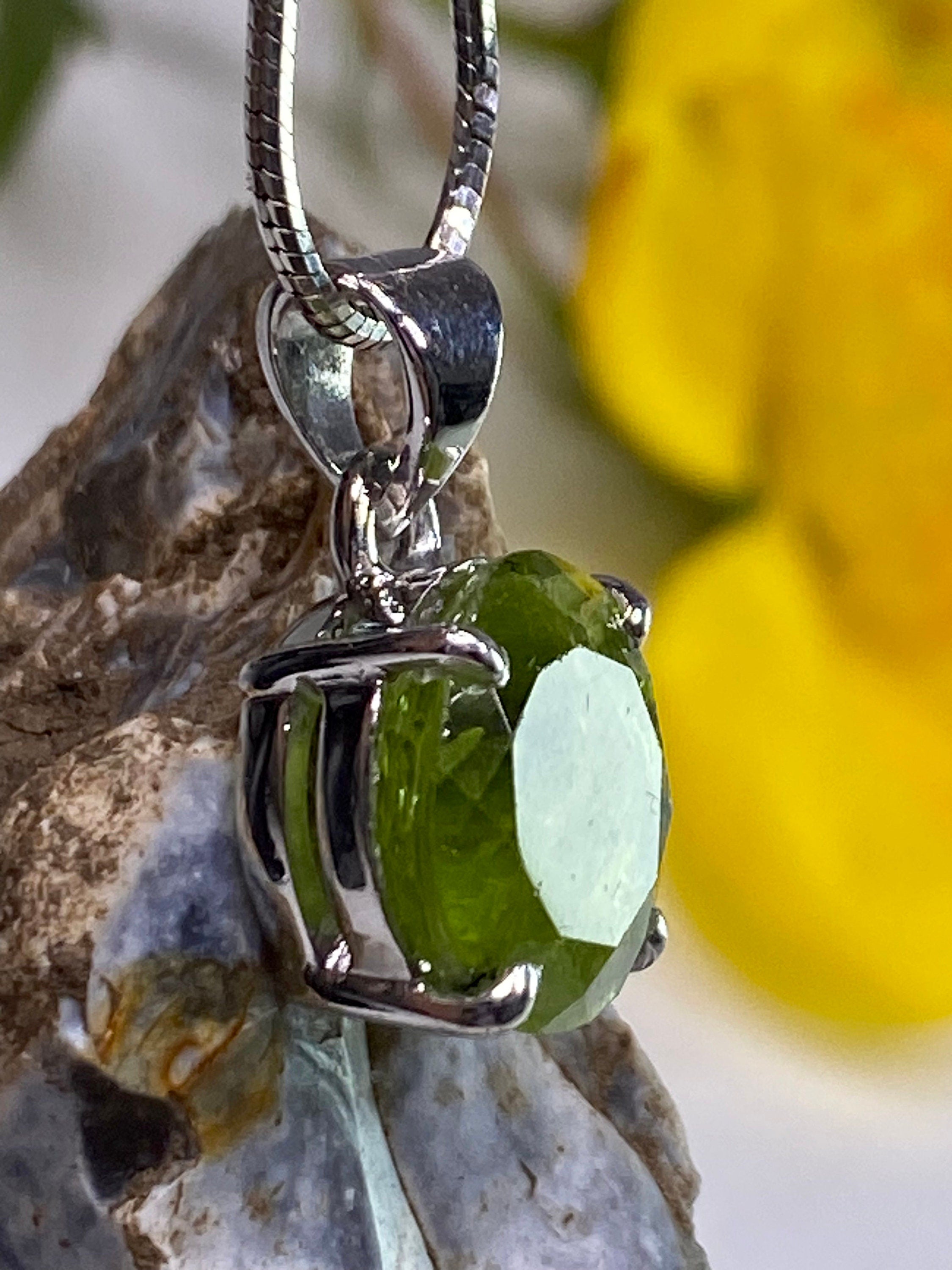 Natural Peridot and Silver Pendant