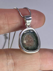 Genuine Watermelon Tourmaline Slice and Silver pendant including the Soild Italian Silver Snake Chain