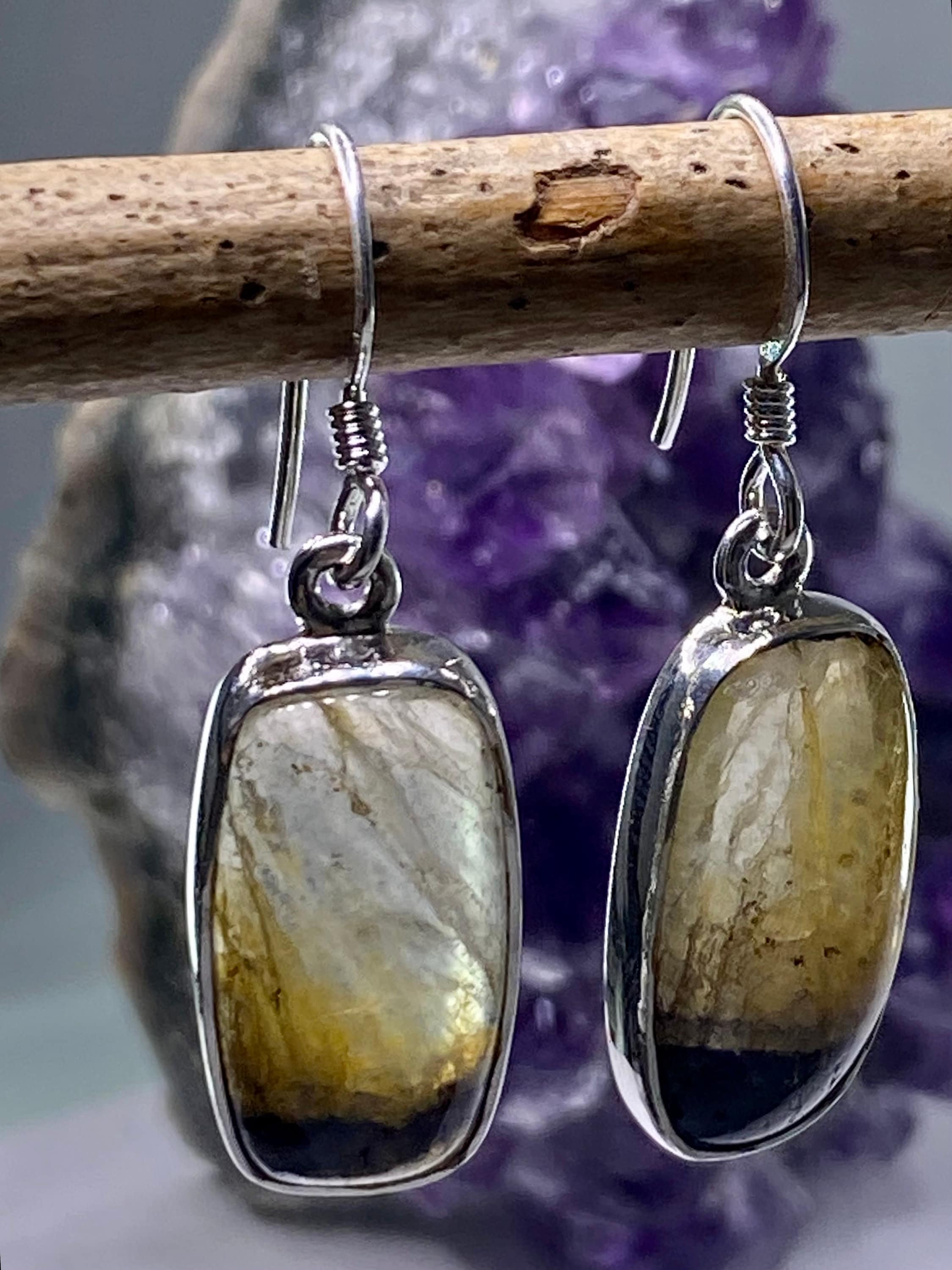 High Quality Blue John and Silver Drop Earrings