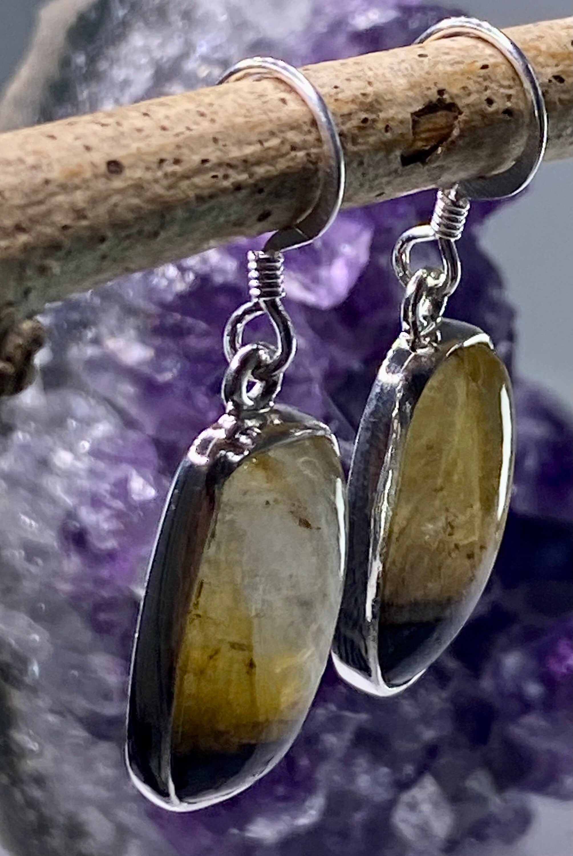 High Quality Blue John and Silver Drop Earrings