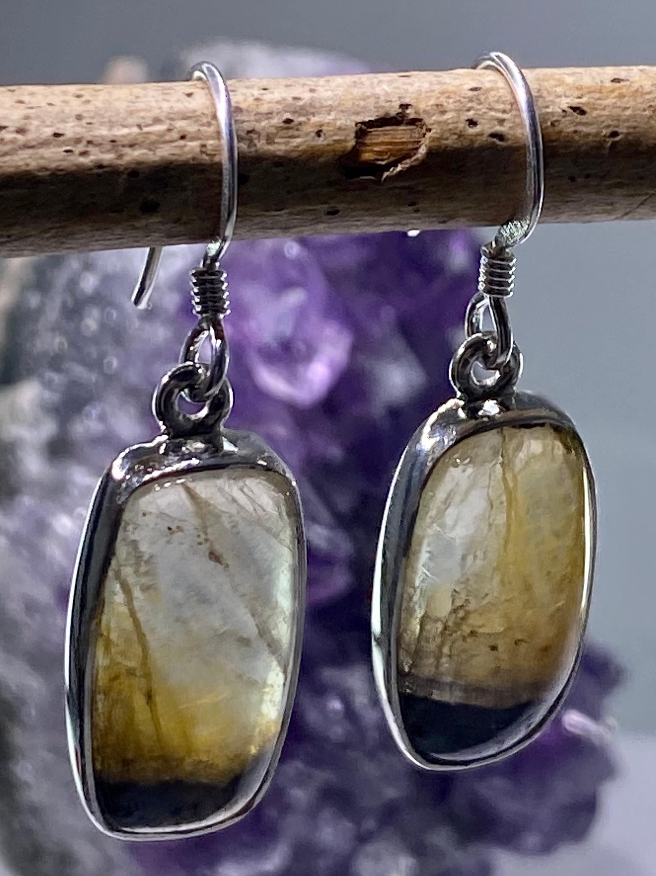 High Quality Blue John and Silver Drop Earrings