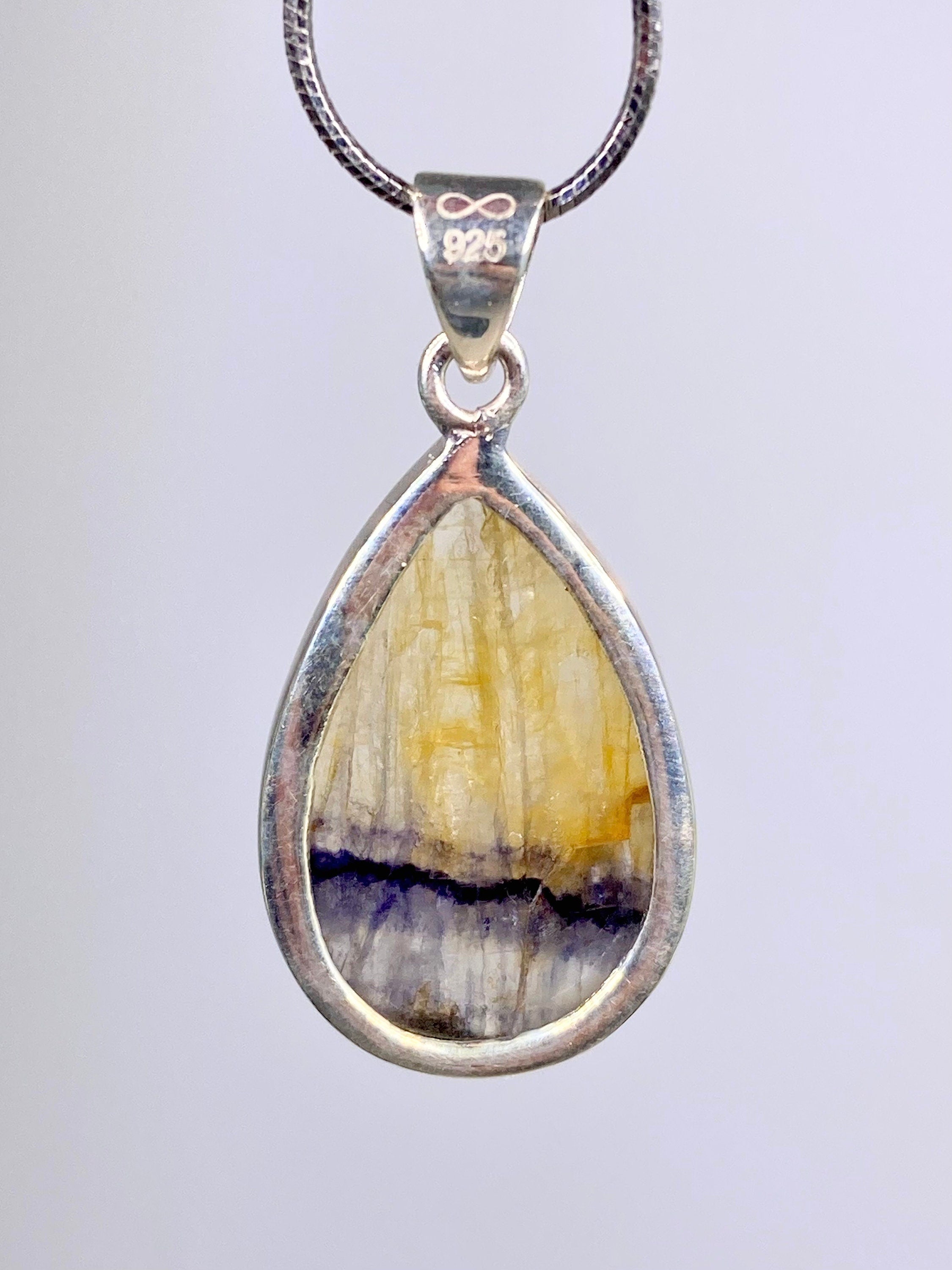 A Rare Blue John and Silver Teardrop Pendant