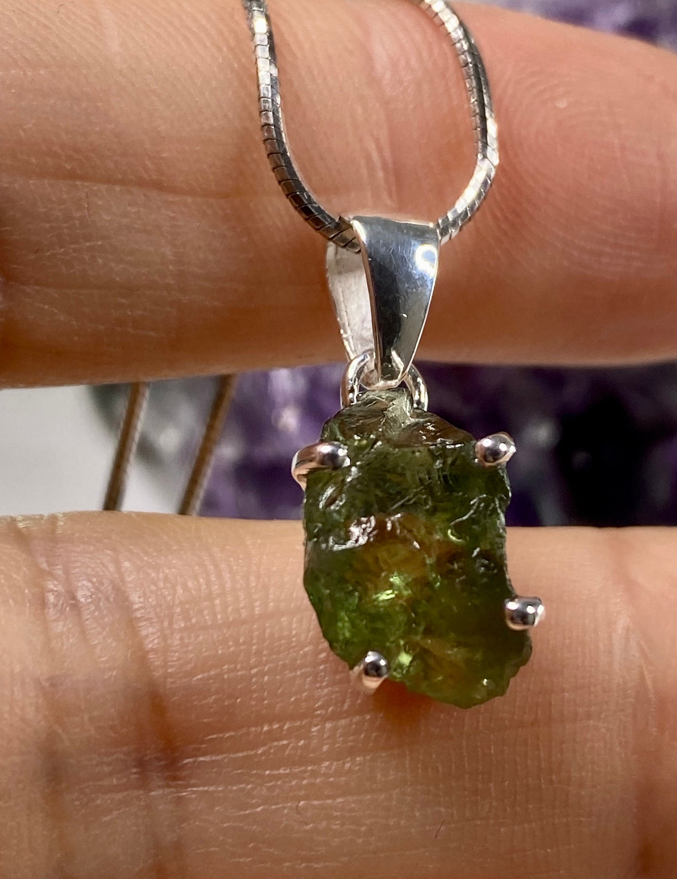 Natural Green Apatite and Silver Pendant