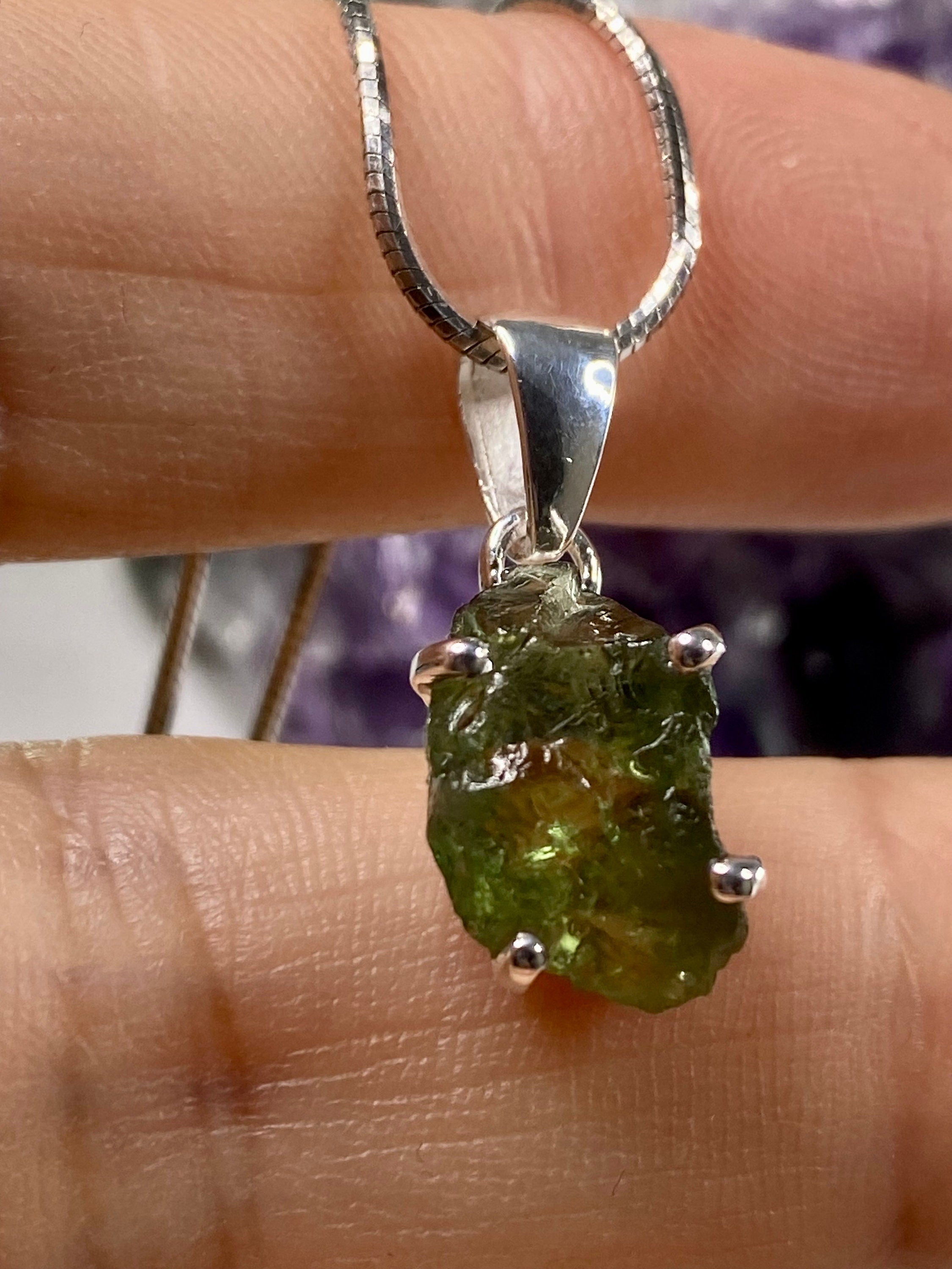 Natural Green Apatite and Silver Pendant