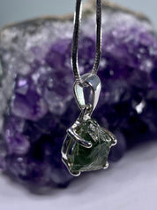 Natural Green Apatite and Silver Pendant