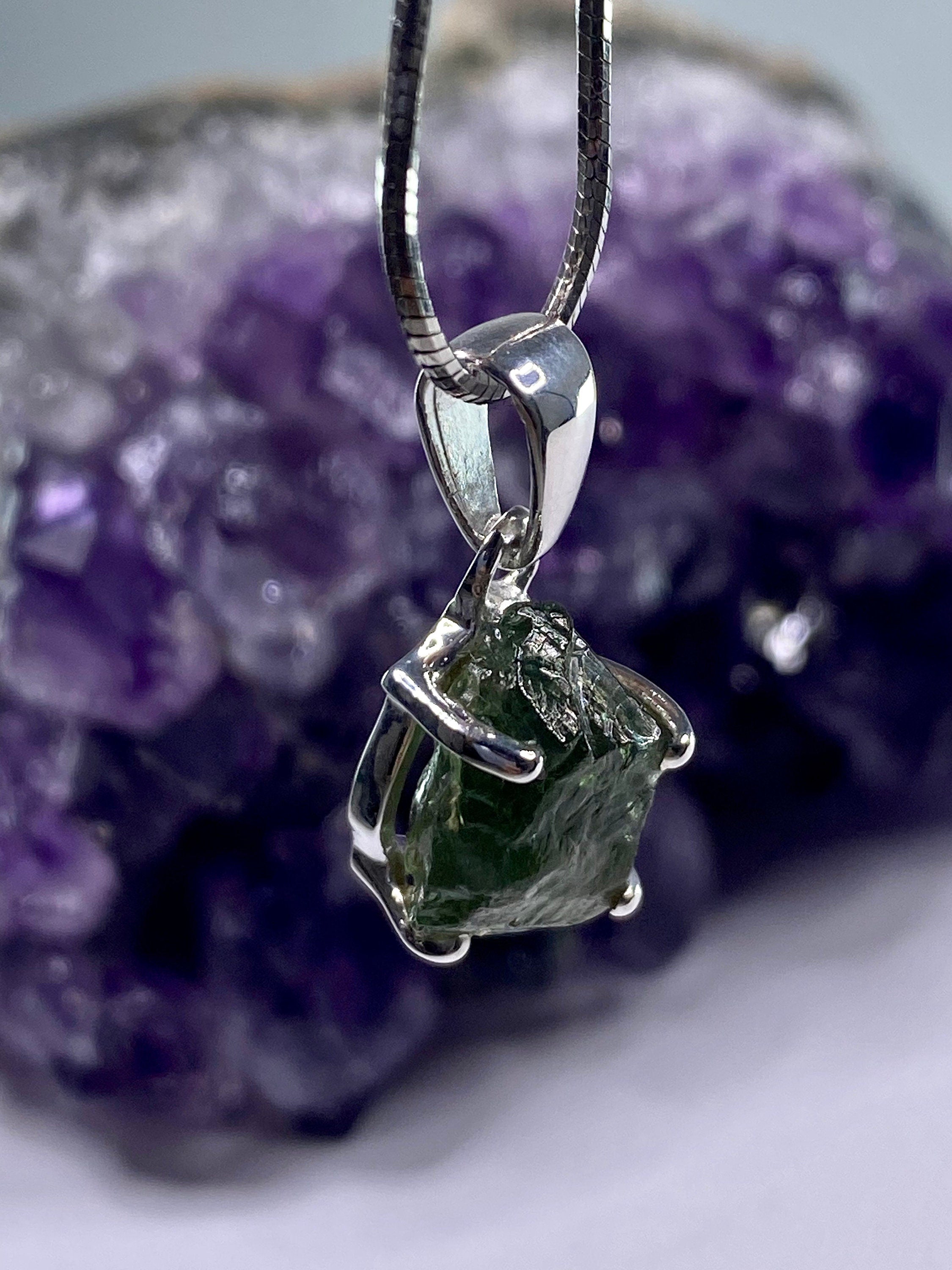 Natural Green Apatite and Silver Pendant
