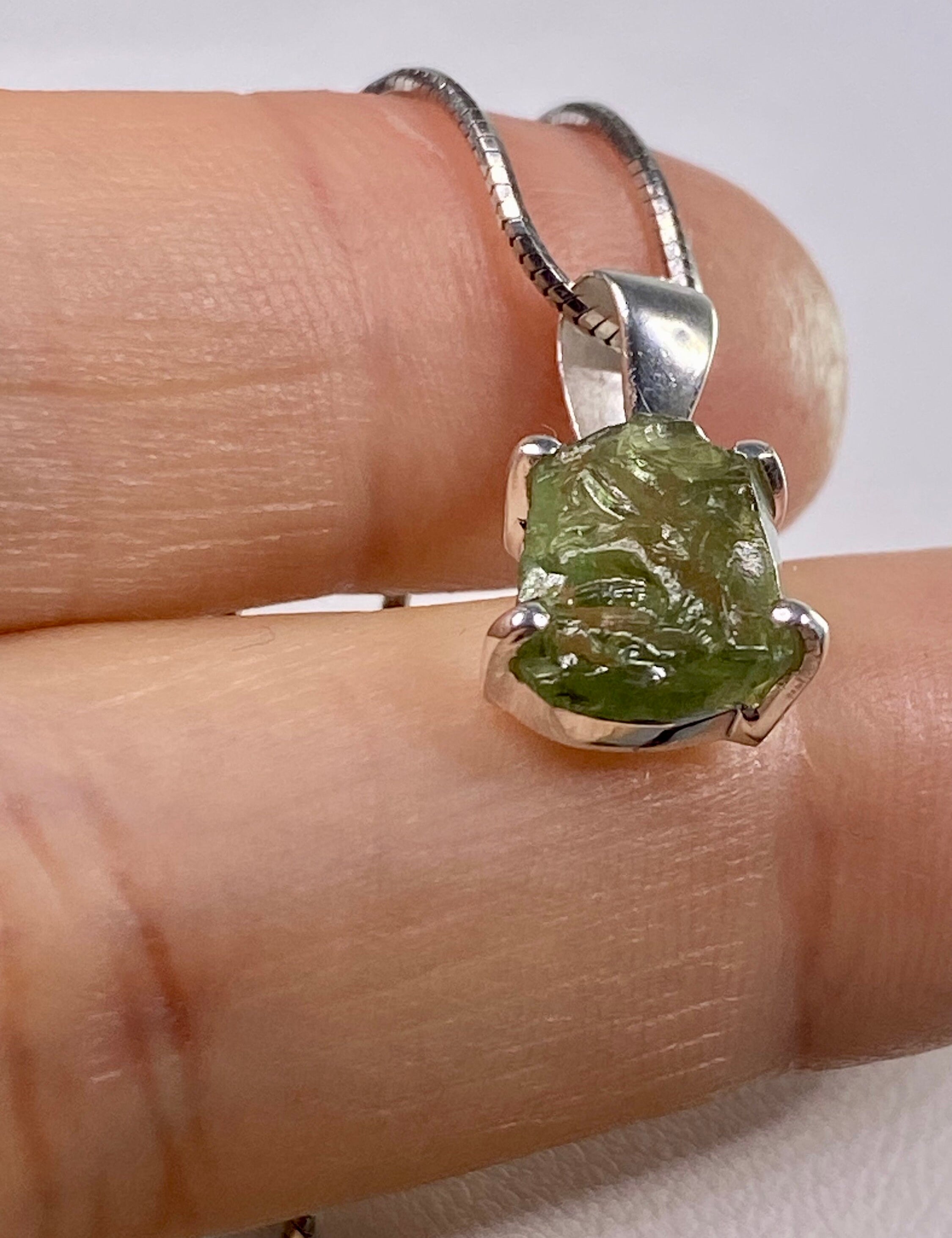 Natural Green Apatite and Silver Pendant
