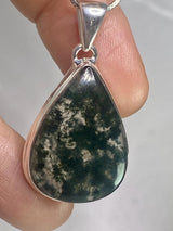 Moss Agate Silver Teardrop Pendant
