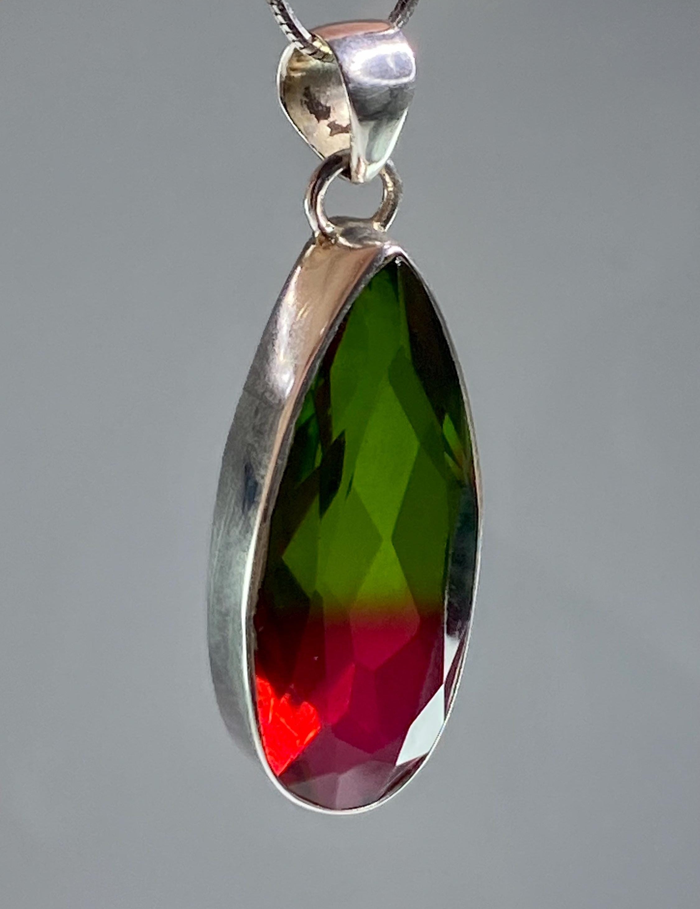 Watermelon Tourmaline and Silver Pendant (M11)