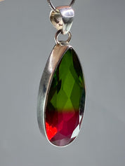 Watermelon Tourmaline Silver Teardrop Pendant (M11)