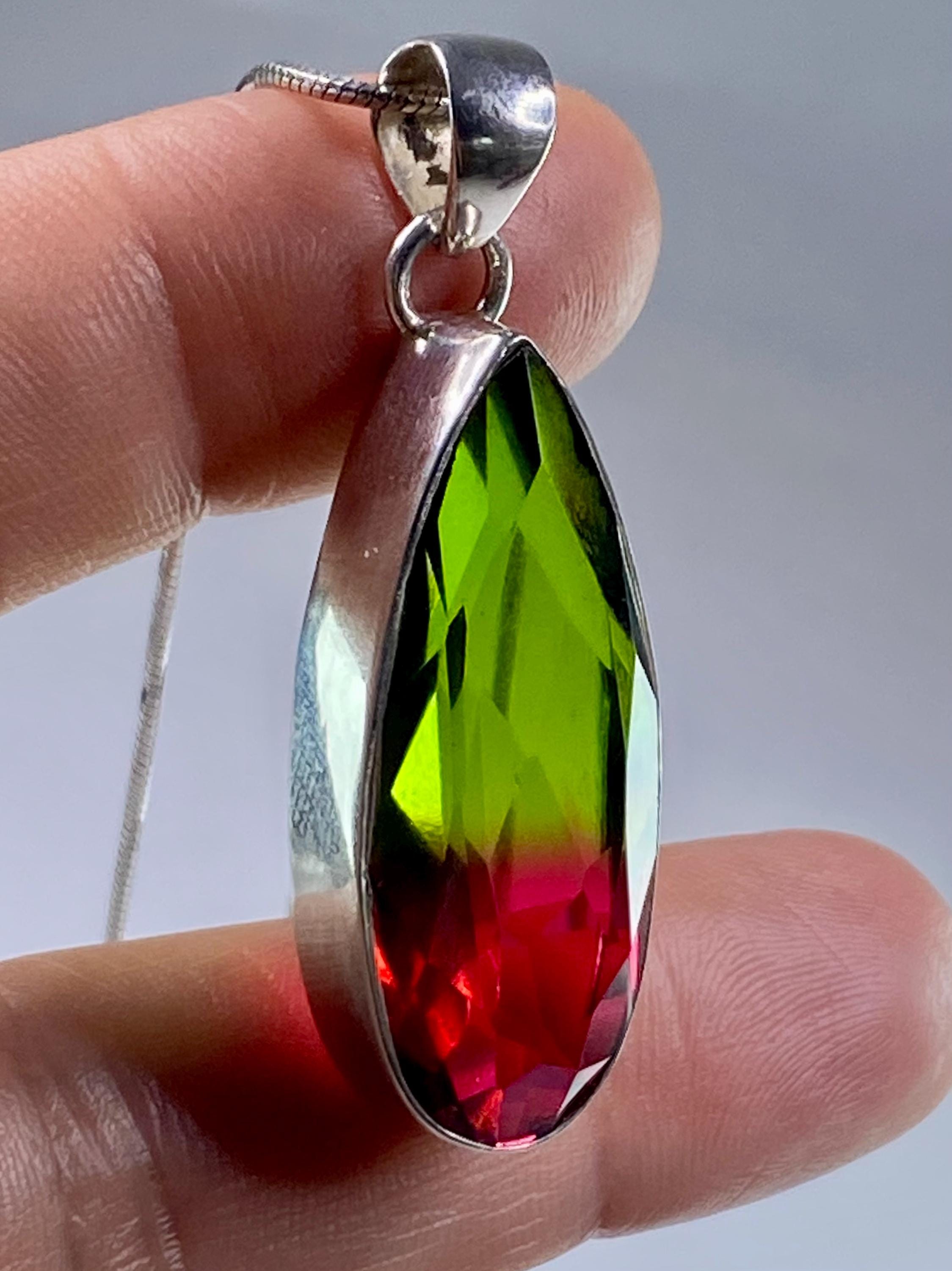 Watermelon Tourmaline Silver Teardrop Pendant (M11)
