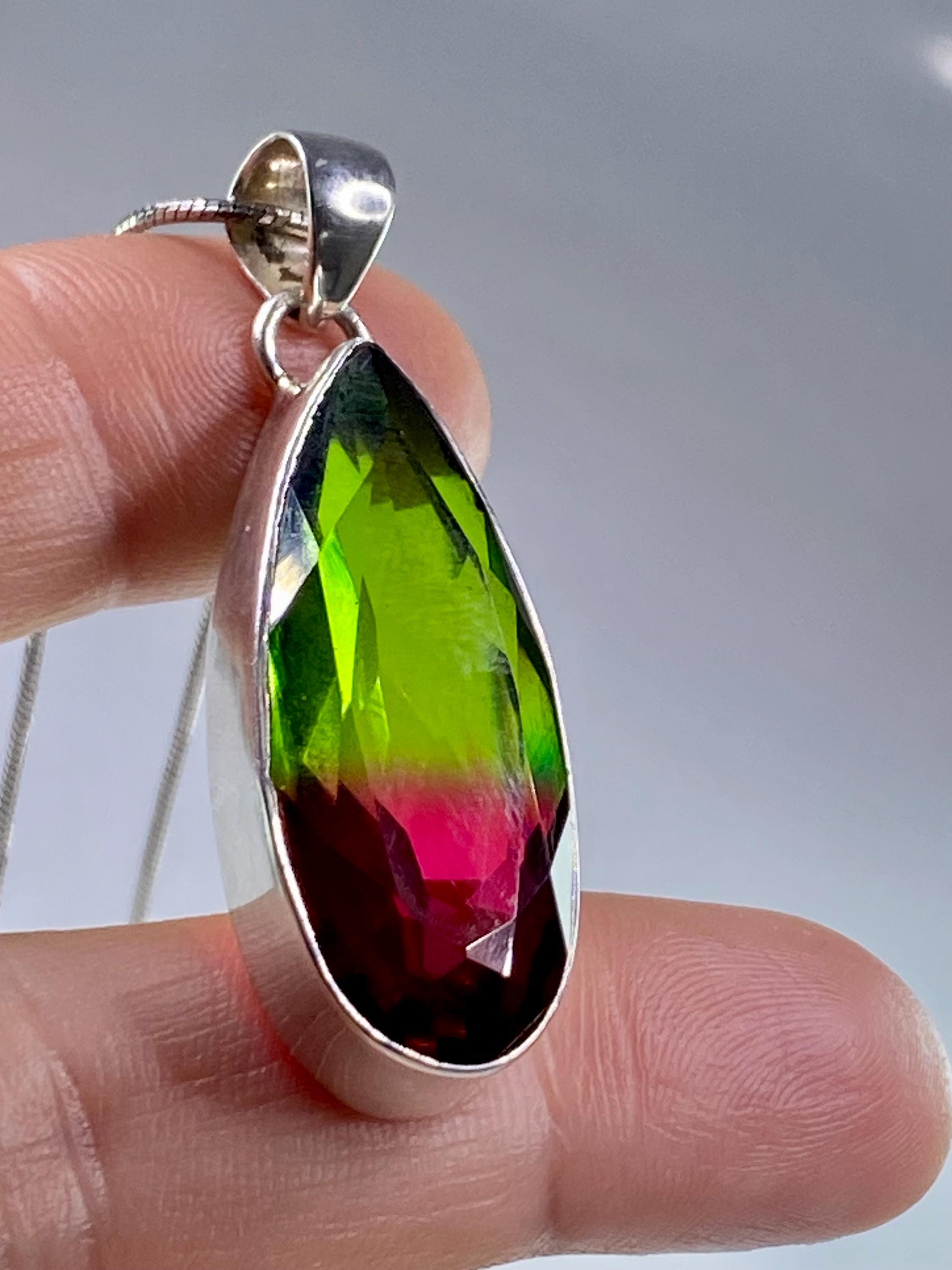 Watermelon Tourmaline Silver Teardrop Pendant (M11)