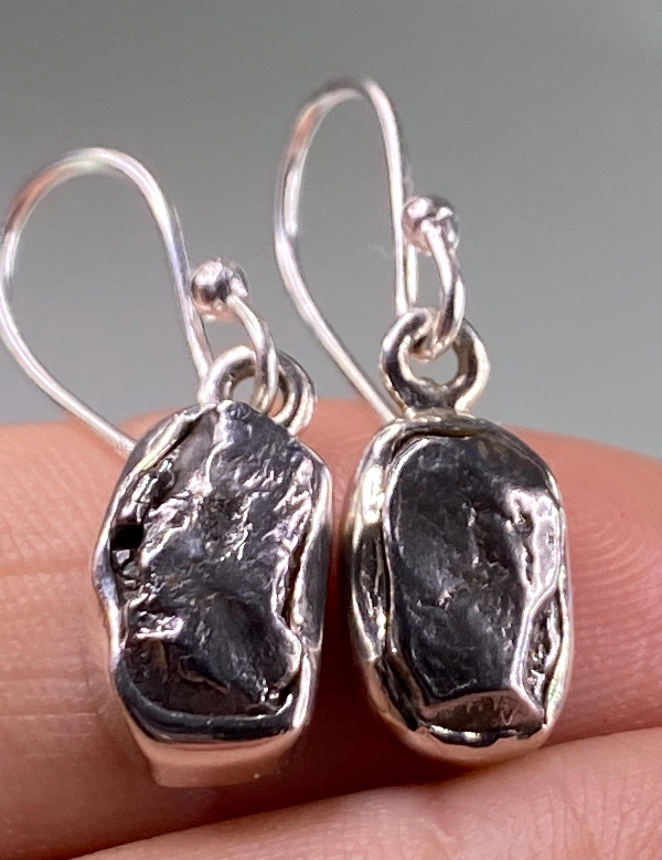 Meteorite Campo Del Cielo and Silver Dangle Earrings