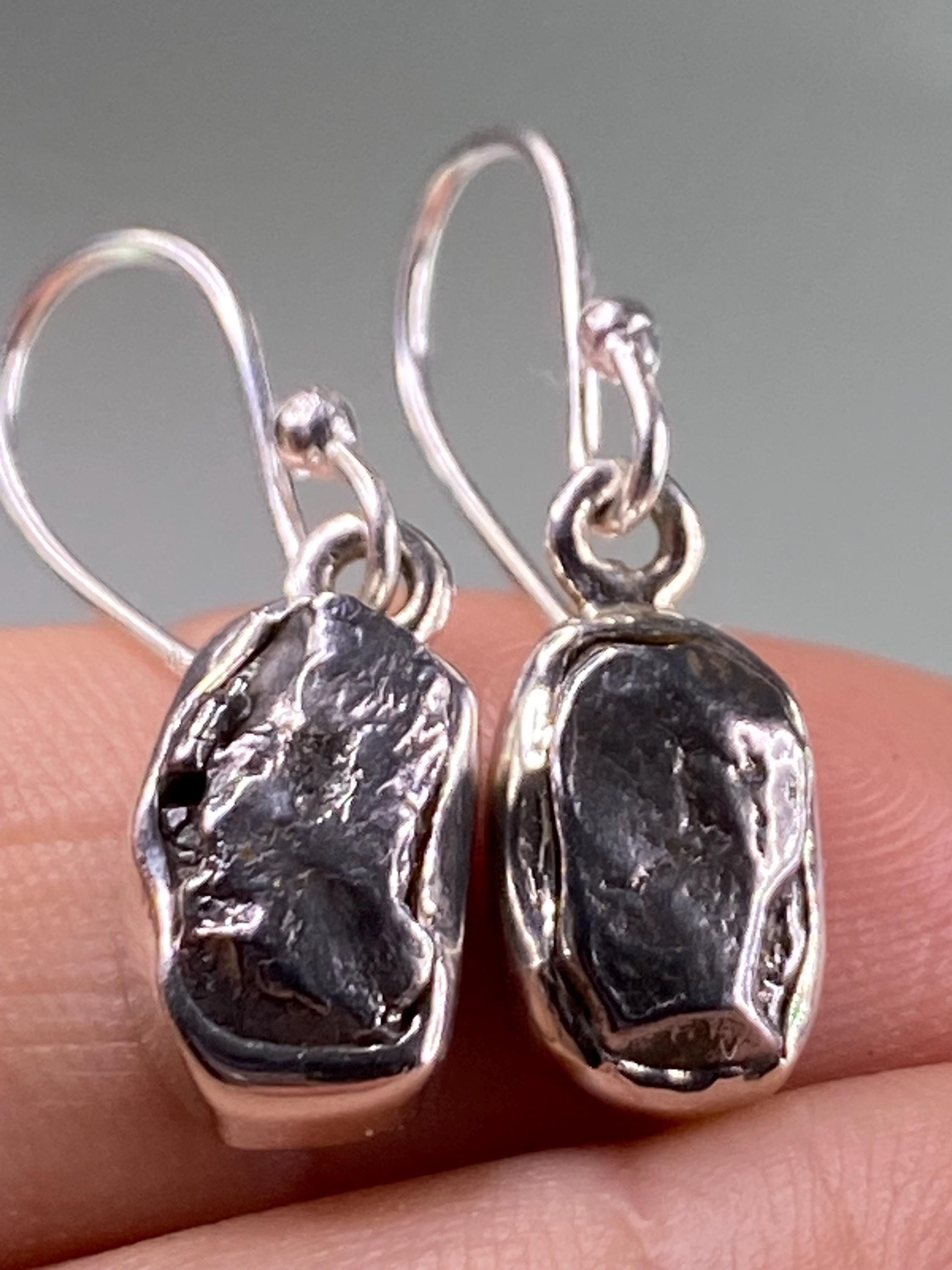 Meteorite Campo Del Cielo and Silver Dangle Earrings