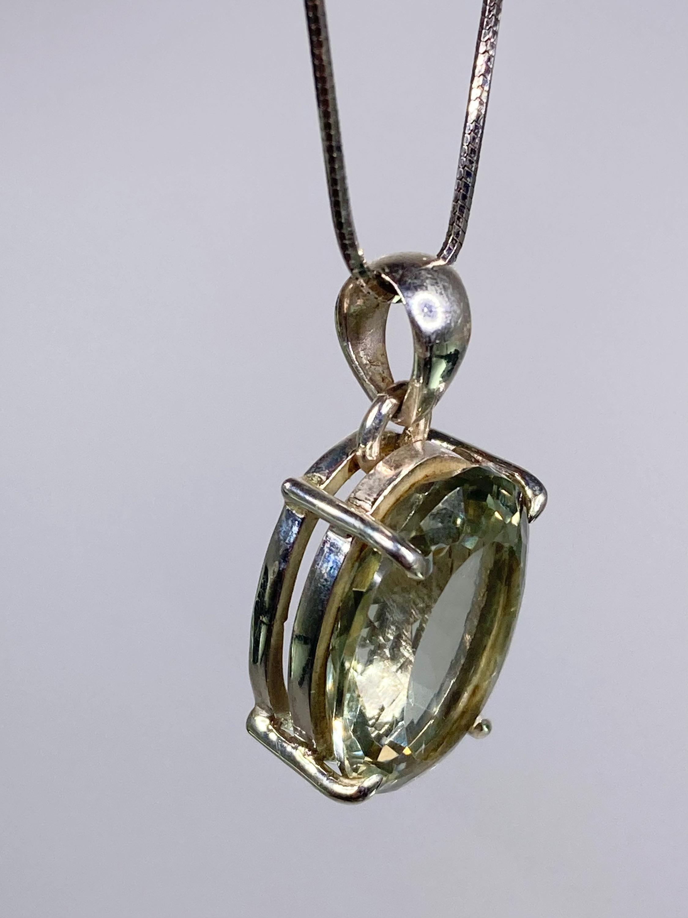 Green Amethyst (Prasiolite ) and Silver Pendant