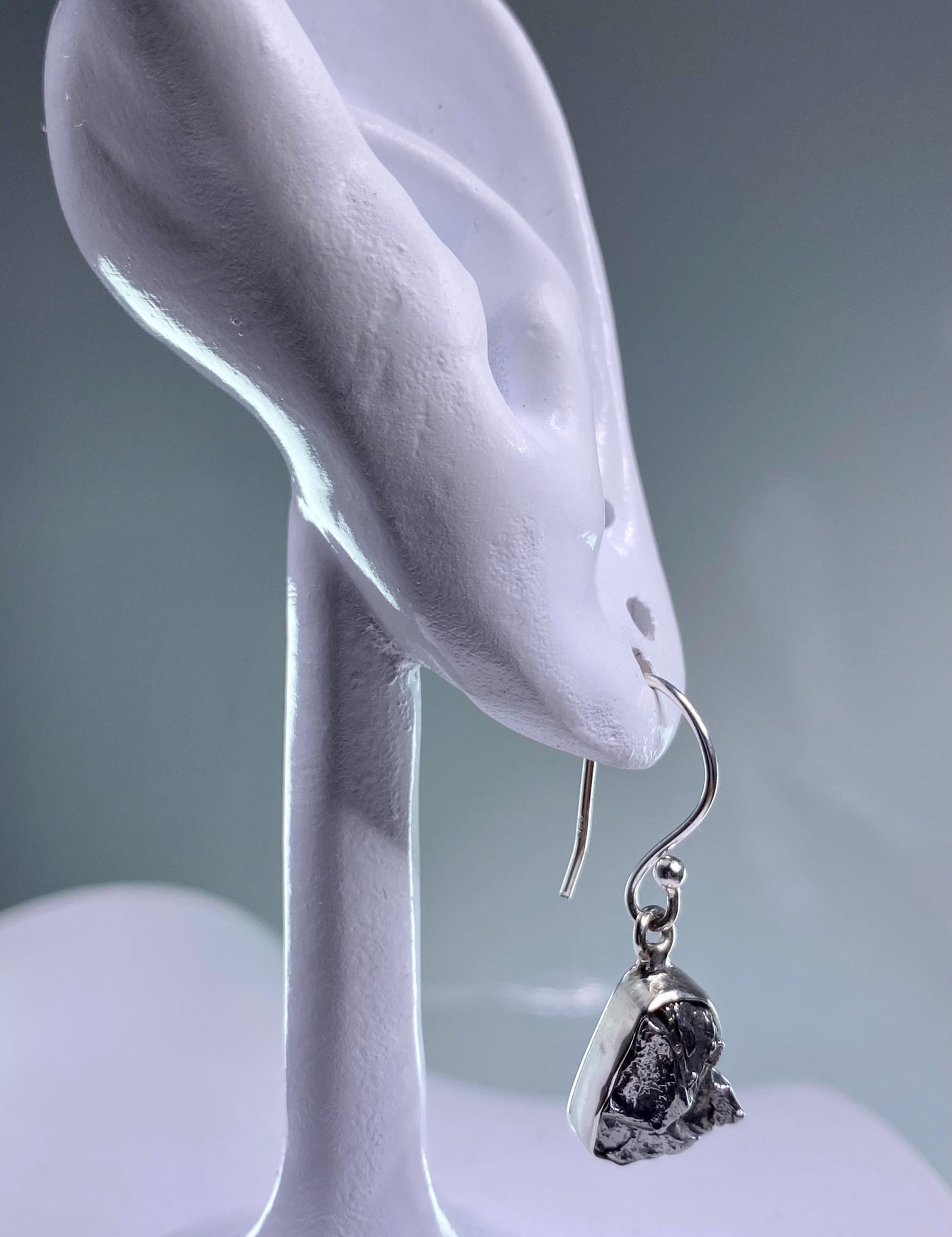 Meteorite Campo Del Cielo and Silver Dangle Earrings