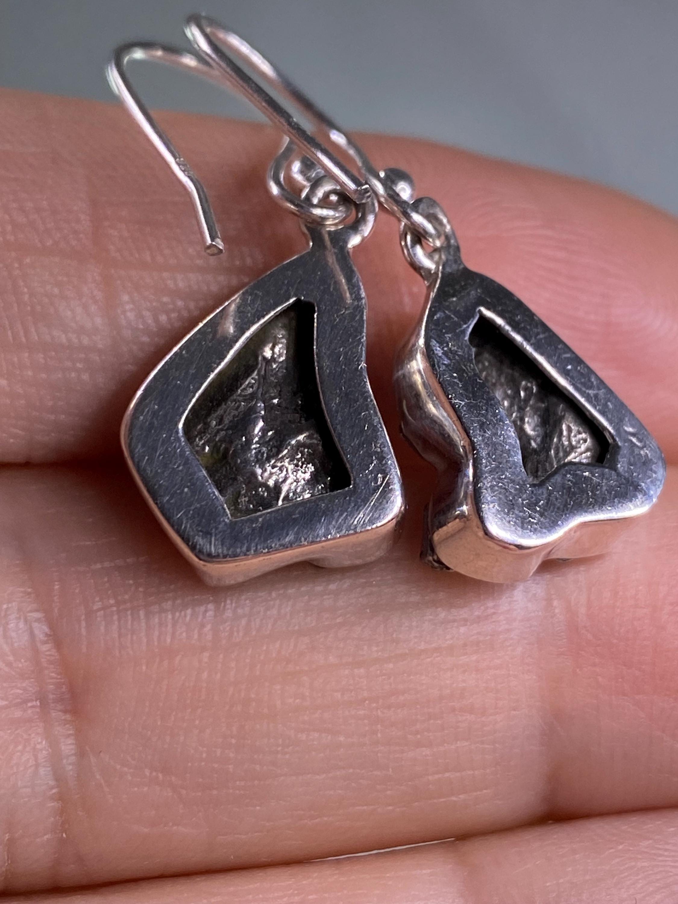 Meteorite Campo Del Cielo and Silver Dangle Earrings