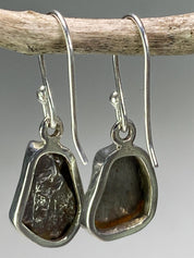 Meteorite Dangle Earrings: Sterling Silver Hexagon - Handmade Galaxy Jewellery