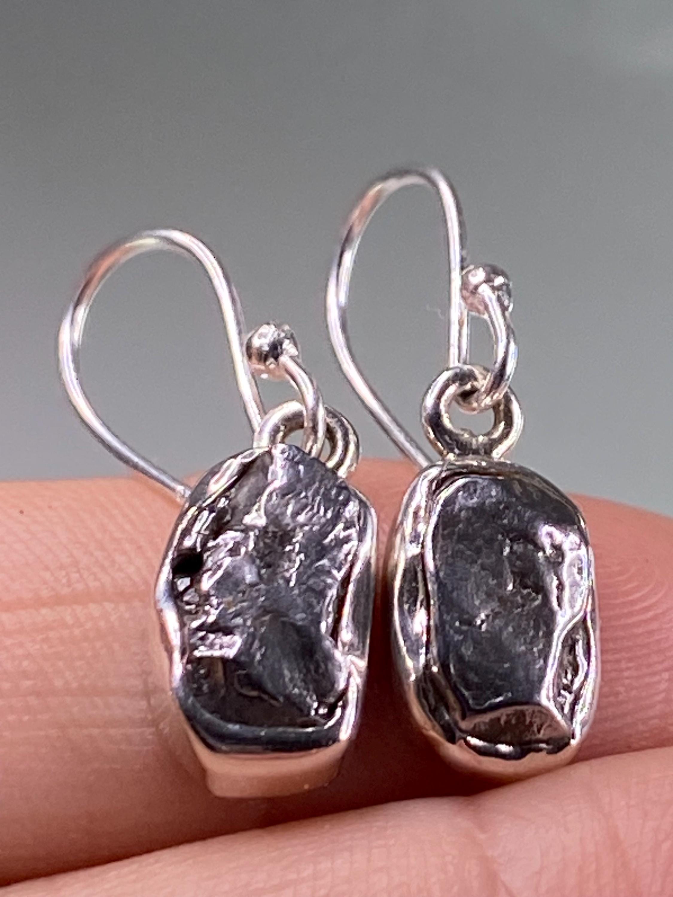 Meteorite Campo Del Cielo and Silver Dangle Earrings