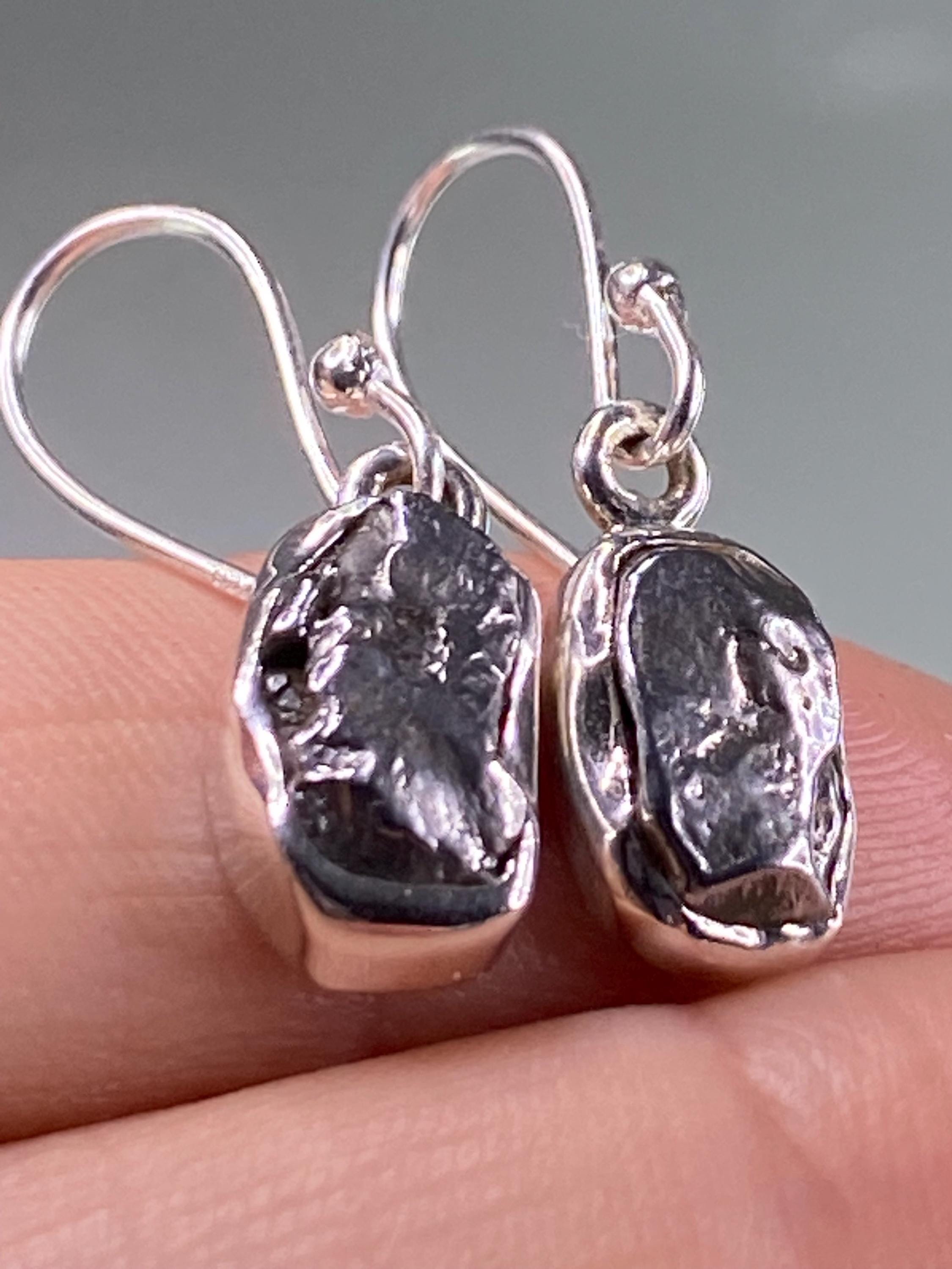 Meteorite Campo Del Cielo and Silver Dangle Earrings