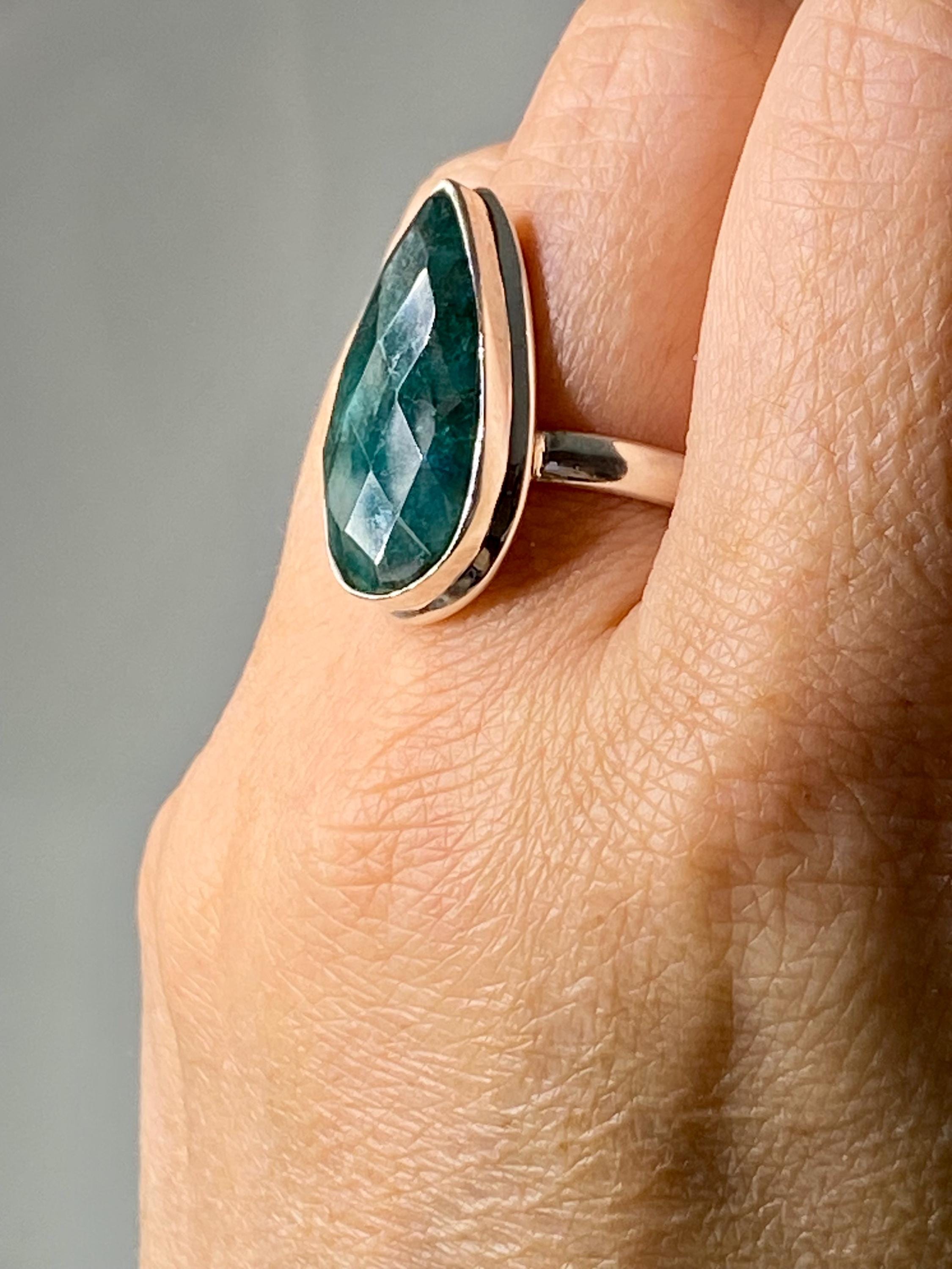 Faceted Raw Emerald Sterling Silver Ring