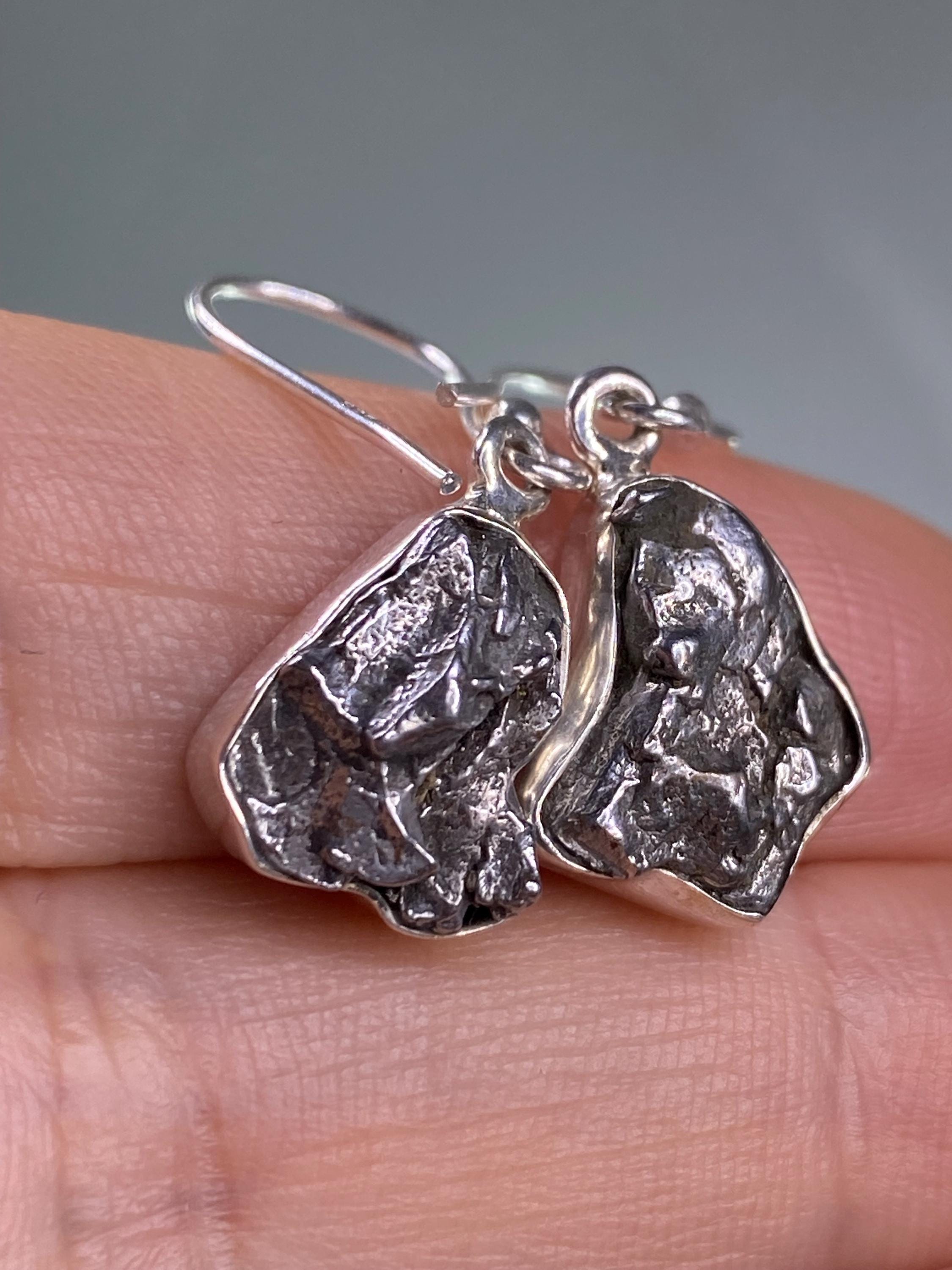 Meteorite Campo Del Cielo and Silver Dangle Earrings