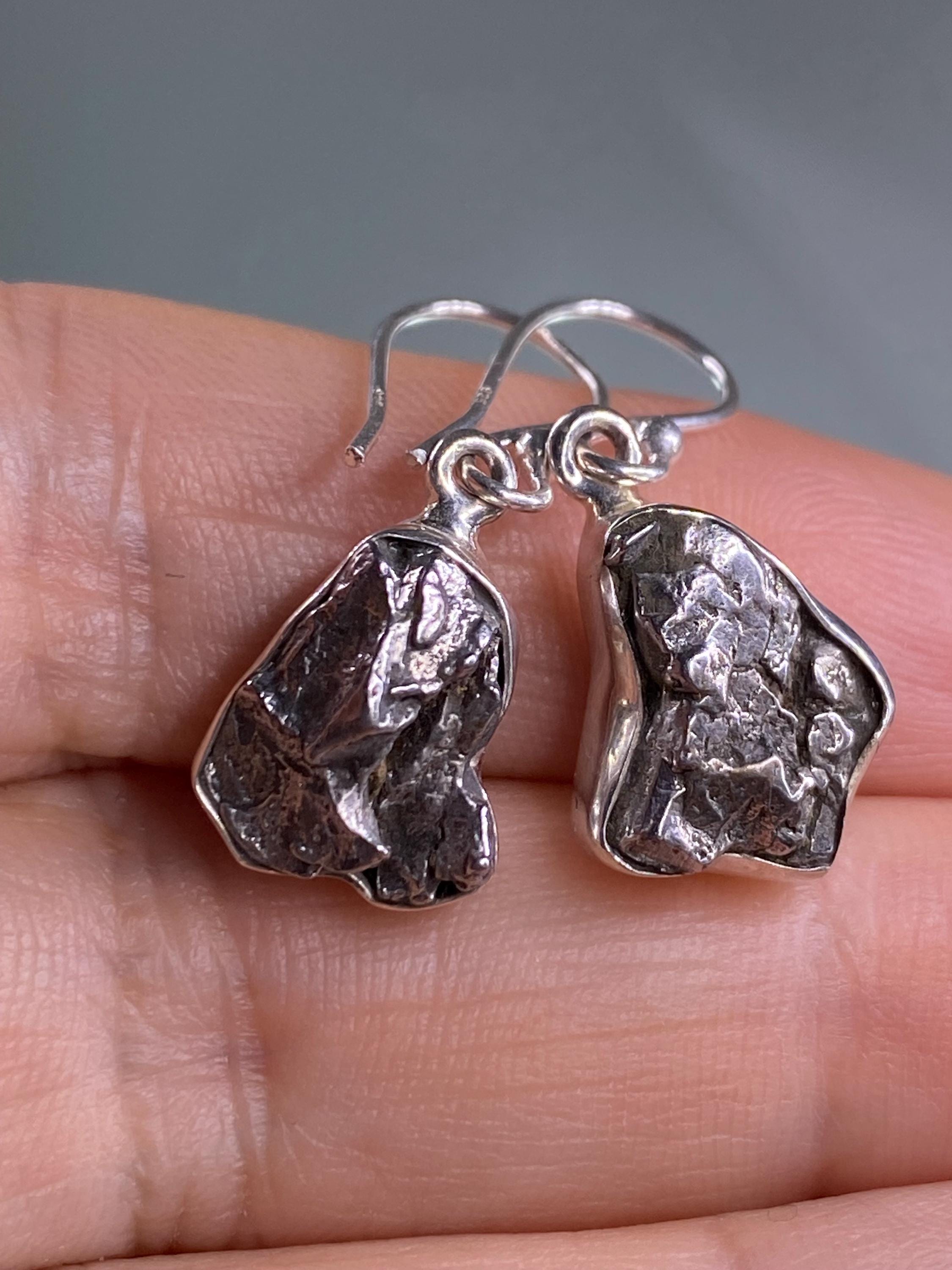 Meteorite Campo Del Cielo and Silver Dangle Earrings
