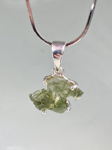 Natural MOLDAVITE and Sterling Silver Pendant