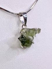 Natural MOLDAVITE and Sterling Silver Pendant