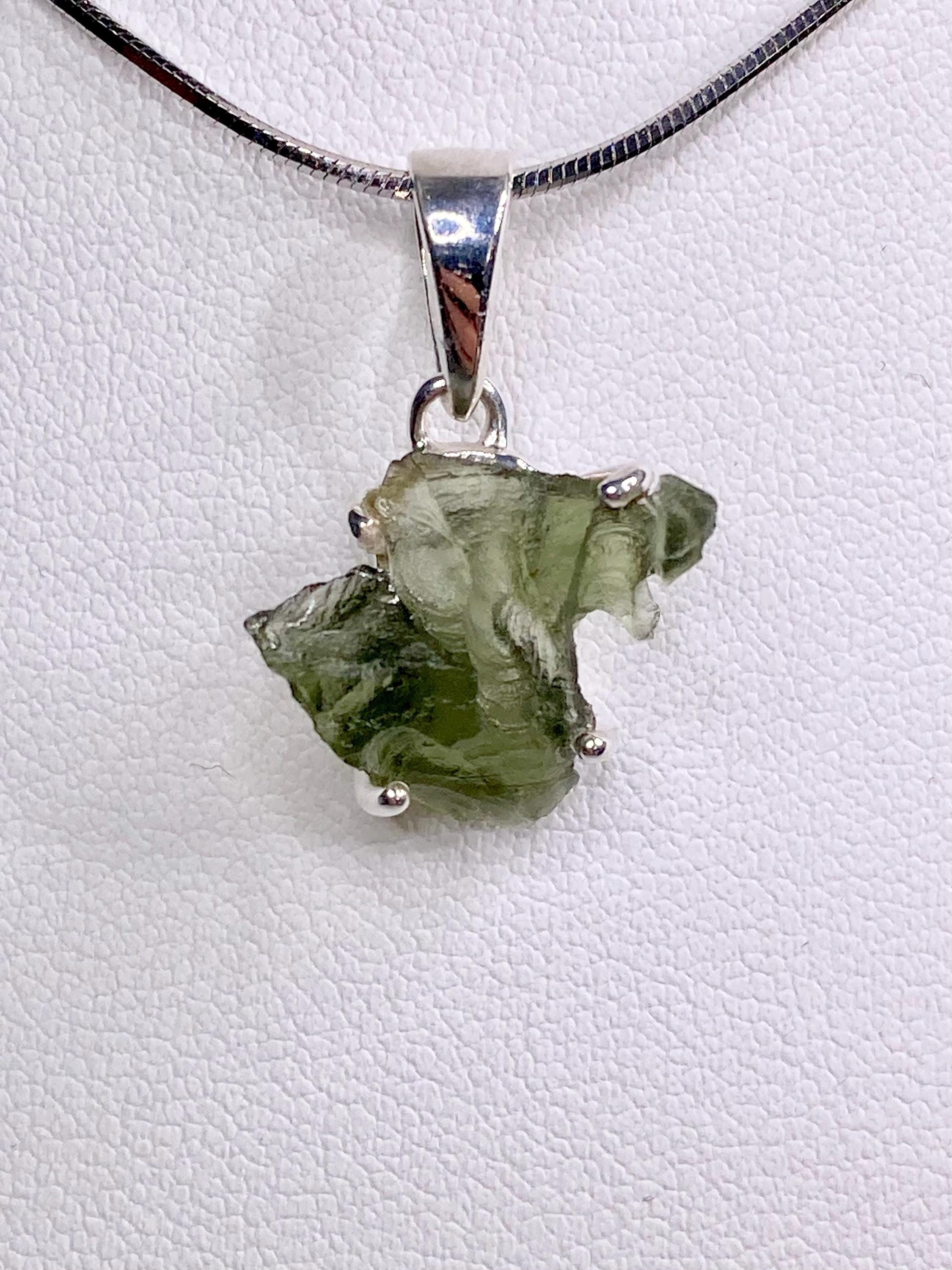 Natural MOLDAVITE and Sterling Silver Pendant