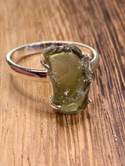 Grade AAA - Natural MOLDAVITE and Sterling Silver Ring.
