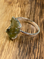 Grade AAA - Natural MOLDAVITE and Sterling Silver Ring.