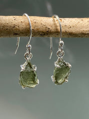 AAA Natural Moldavite and Silver Dangle Earrings
