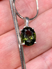 Fine Cut Faceted MOLDAVITE and Sterling Silver Pendant