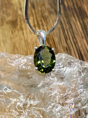 Fine Cut Faceted MOLDAVITE and Sterling Silver Pendant