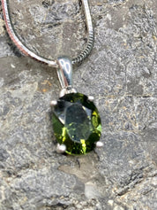 Fine Cut Faceted MOLDAVITE and Sterling Silver Pendant