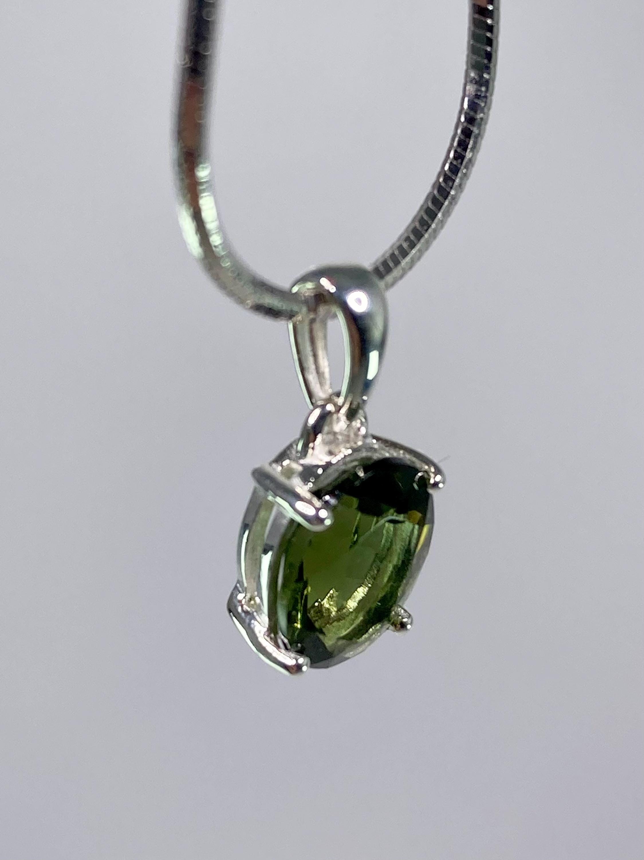 Fine Cut Faceted MOLDAVITE and Sterling Silver Pendant