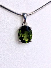 Fine Cut Faceted MOLDAVITE and Sterling Silver Pendant