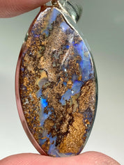 Marquise Cut Natural Australian Boulder Opal Sterling Silver Pendant