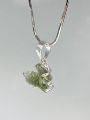 Natural MOLDAVITE and Sterling Silver Pendant