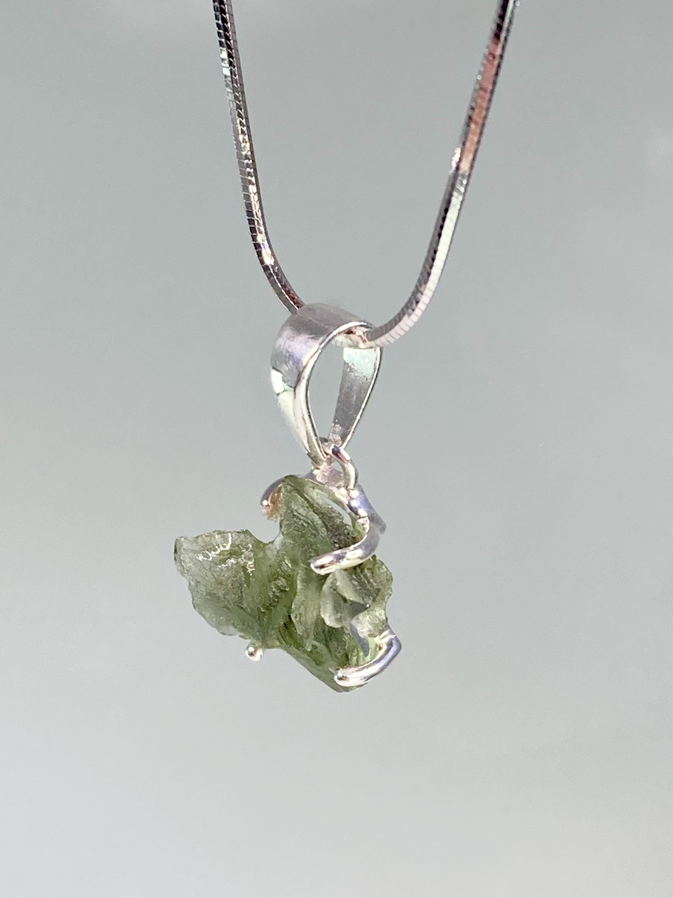 Natural MOLDAVITE and Sterling Silver Pendant
