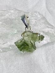 Natural MOLDAVITE and Sterling Silver Pendant