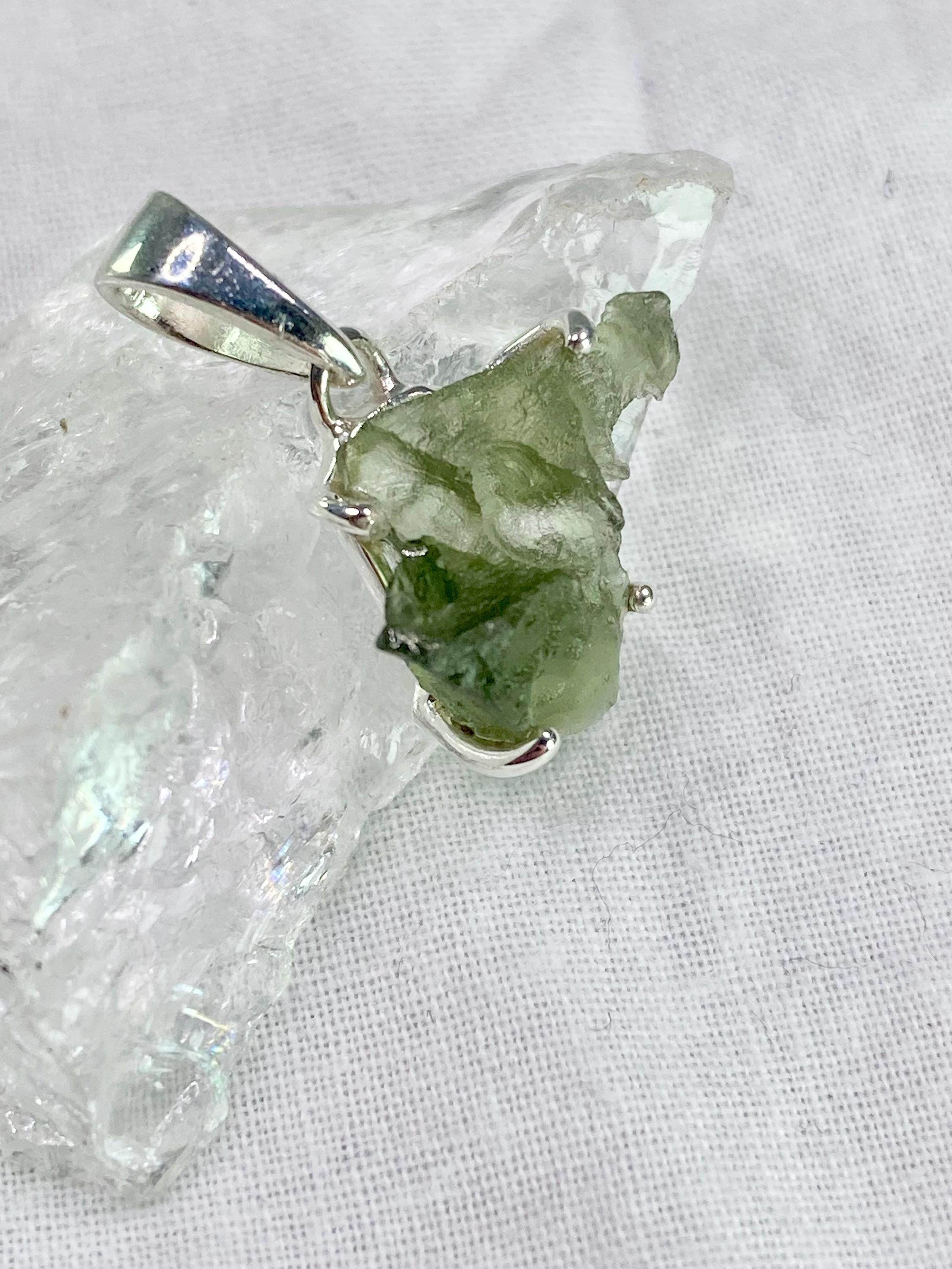 Natural MOLDAVITE and Sterling Silver Pendant